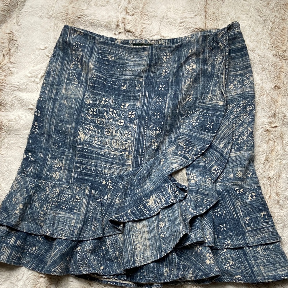 Ralph Lauren Asymmetrical Blue Patterned Skirt